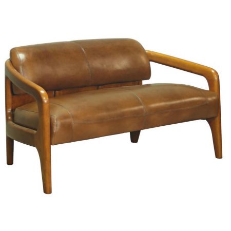 Klassisches französisches Retro Vintage Sofa Ledersofa Echtleder Massivholz 2-Sitzer