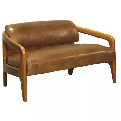 Klassisches französisches Retro Vintage Sofa Ledersofa Echtleder Massivholz 2-Sitzer