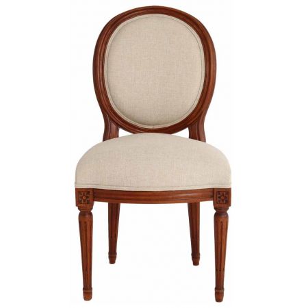 Klassischer französischer Holzstuhl Massivholz Eiche Canvas Stoff Stoffstuhl