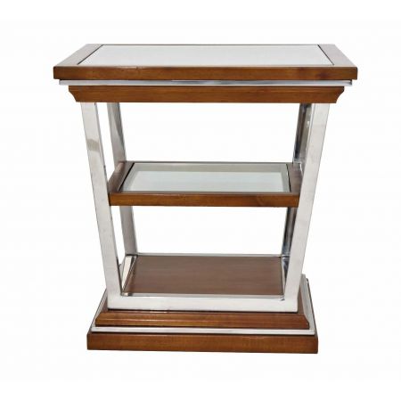 Edelstahl Nussbaum Massivholz Glas Beistelltisch Retro Vintage