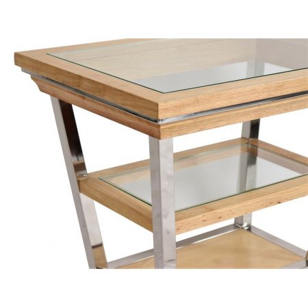 Klassischer französischer Retro Edelstahl Glas Massivholz Beistelltisch Regal