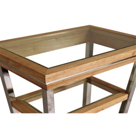 Klassischer französischer Retro Edelstahl Glas Massivholz Beistelltisch Regal