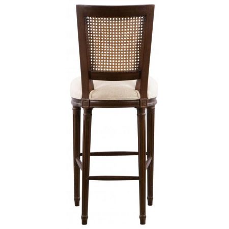 Klassischer französischer Barhocker Massivholz Eiche Leinenstoff
