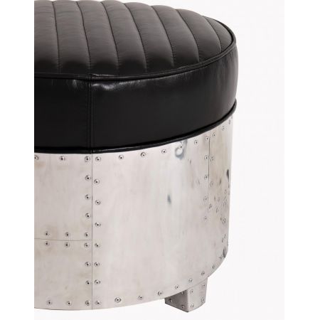 Aluminium Echtleder Massivholz Retro Hocker Vintage Holzhocker Rindsleder