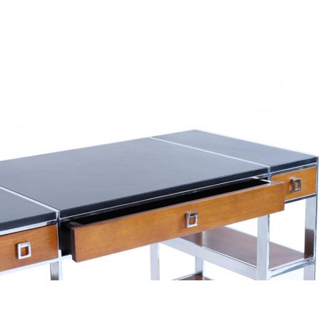 Massivholz Schreibtisch Edelstahl Echtleder industriell klassisch französisch