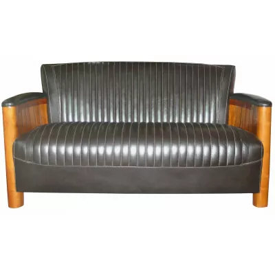 Maritime Ledersofa Schwarz Vintage "Granville" 2-Sitzer