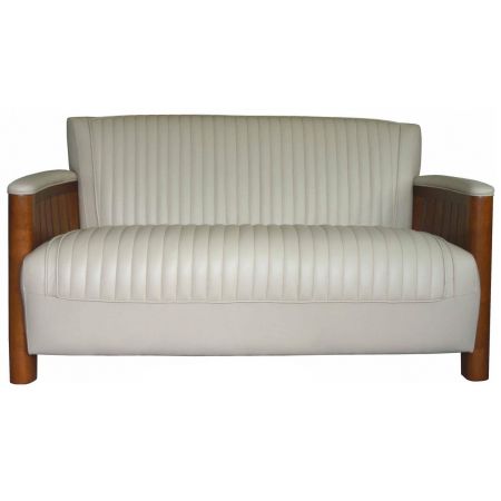 Maritime Ledersofa Weiß Vintage "Cancale" 2-Sitzer