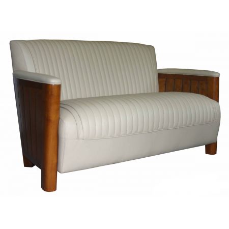 Maritime Ledersofa Weiß Vintage "Cancale" 2-Sitzer