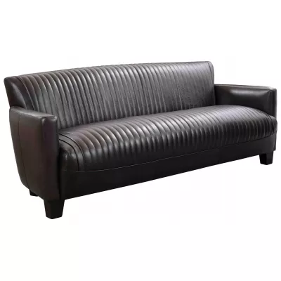 Vintage Schwarz Ledersofa "Elliant" französisch 2-Sitzer