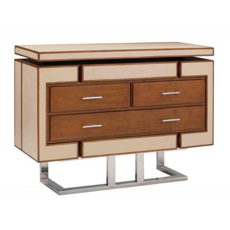Morris Kommode Beige M aus Holz und Leder