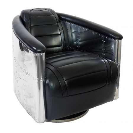 "D. Clipper" Art Deco Ledersessel Drehbar Leder Schwarz