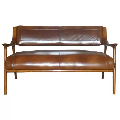 Echtleder Sofa 2-Sitzer klassisch Berfen Retro Vintage Ledersofa