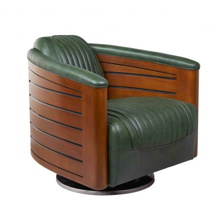 Retro Art Deco Sessel Leder Grün Massivholz französisch