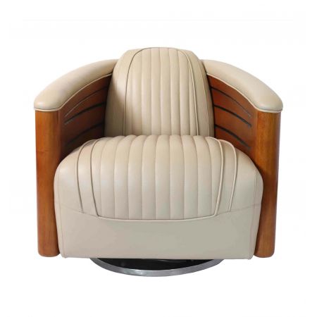 Retro Art Deco Sessel Leder Beige Massivholz französisch