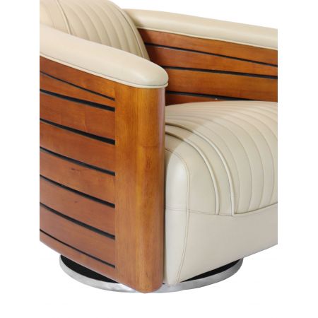 Retro Art Deco Sessel Leder Beige Massivholz französisch