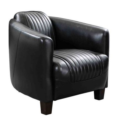 Clubsessel Barquette Sport mit schwarzem Vintage Leder