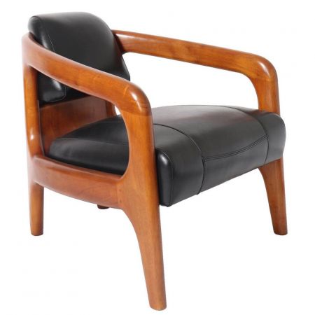 Clubsessel Leder Schwarz Massivholz