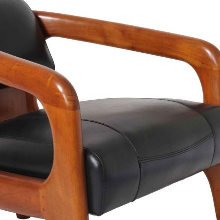 Clubsessel Leder Schwarz Massivholz