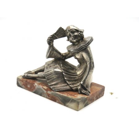 Originale Art déco Buchstütze mit Harlekin Figur