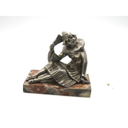 Originale Art déco Buchstütze mit Harlekin Figur