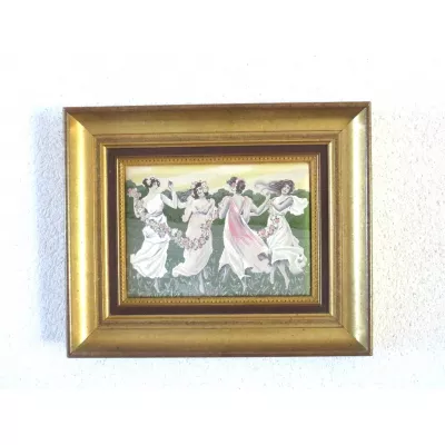 Jugenstil Mädchen Stoffbild goldener rahmen 