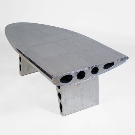 "DC3" Sofatisch Flügel Avion, glänzender Couchtisch, Aluminium Sofatisch, Flügel Tisch, Flugzeug Optik