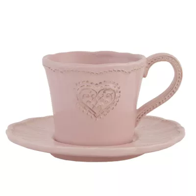 Clayre & Eef Kaffeetasse mit Untertasse Rosa Herz ca. 15 x 15 x 8 cm