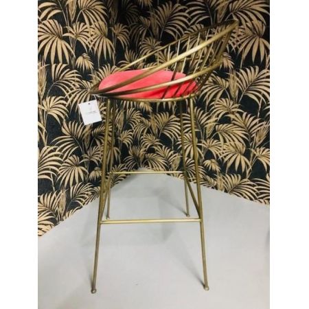 Art déco Stil Barstuhl Mariella, goldenes Metall mit Sitz aus Samt, rot