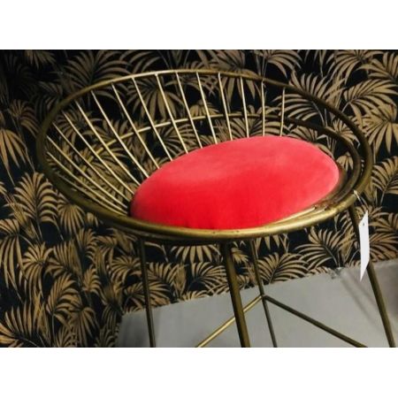 Art déco Stil Barstuhl Mariella, goldenes Metall mit Sitz aus Samt, rot