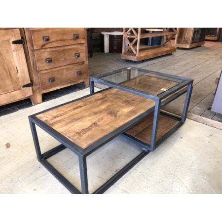 Industrial Style Sofatisch Richie mit verschiebbarer Tischplatte, Massivholz und Metall