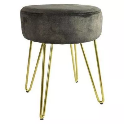 Art déco Stil Hocker de Charlieu aus Metall und Samt, anthrazit