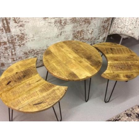 Industrial Style 3er Set Sofatische Claire, mit Beinen in Haarpin Optik, Massivholz und Metall