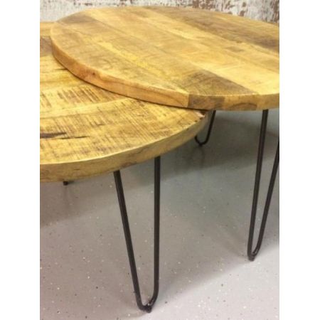 Industrial Style 3er Set Sofatische Claire, mit Beinen in Haarpin Optik, Massivholz und Metall