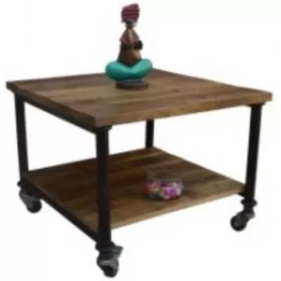 Industrial Style Sofatisch Max mit Rollen, quadratisch, Massivholz und Metall