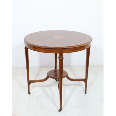 Antiker englischer Occasional Table, rund, mit feinen Intarsien, Mahagoni, ca. 1900