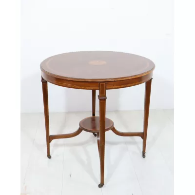 Antiker englischer Occasional Table, rund, mit feinen Intarsien, Mahagoni, ca. 1900