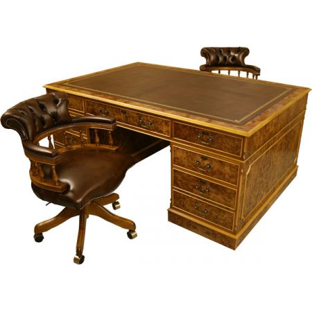 Englischer Partners Schreibtisch "Carlton" 180x120cm, in Mahagoni, Eibe u. mehr erhältlich