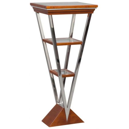 "Delta" Etagere im Inox-Design aus Edelstahl und braunem Holz