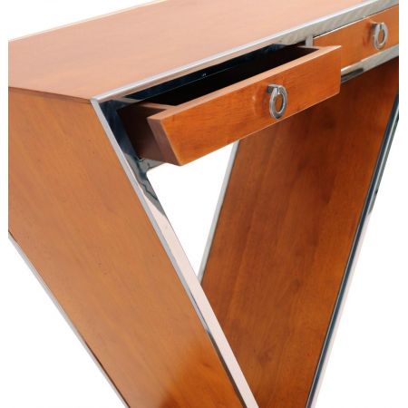 "Delta" Kommode im Inox-Design aus Edelstahl und braunem Hartholz