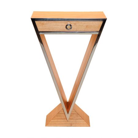 Morris "Delta" kleine Kommode im Inox-Design aus Edelstahl und Holz Natur