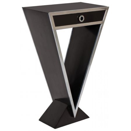 "Delta" kleine Kommode im Inox-Design aus Edelstahl und schwarzem Holz