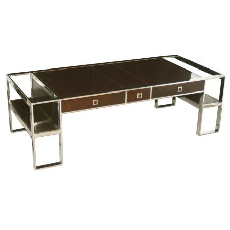 "Inox" Sofatisch Inox aus Edelstahl und dunklem Holz