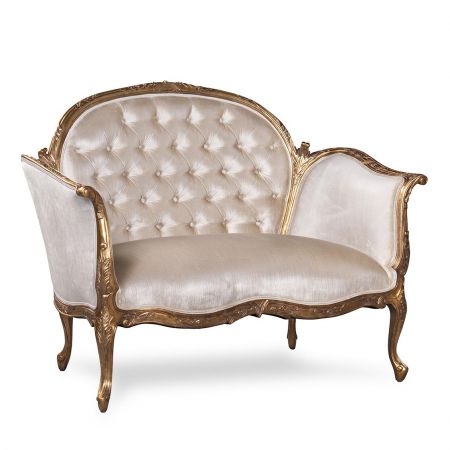 Sofa, French, "Antoinette" mit edlem Stoffbezug und vergoldeter Holzoptik