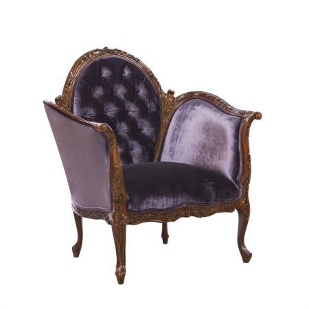 Vintage Sessel edler Stuhl im Barock-Stil aus Holz mit violettem Samt "Antoinette"