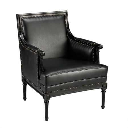 Gentleman's Sessel, Ledersessel mit Armlehnen, Beistellstuhl in schwarz