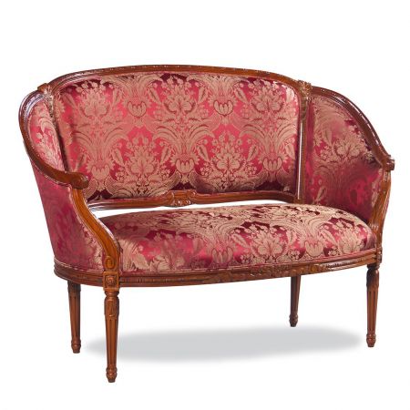 Sofa Settee "Paris" mit rotem Stoff in Barock-Optik und vergoldetem Holz