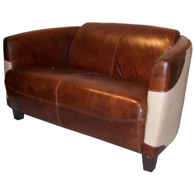 Klassisches Retro Sofa Echtleder Leinen "Duo Elegance"