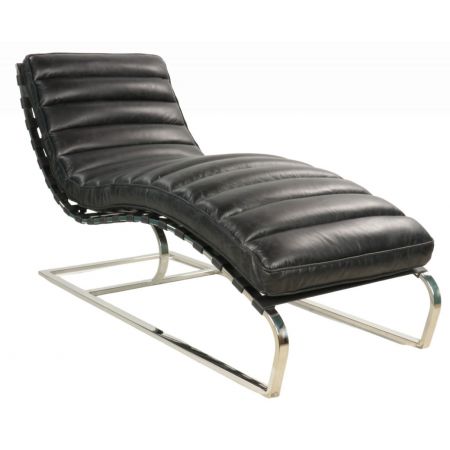 Klassischer französischer Leder Sessel Liege Recliner Retro Schwarz