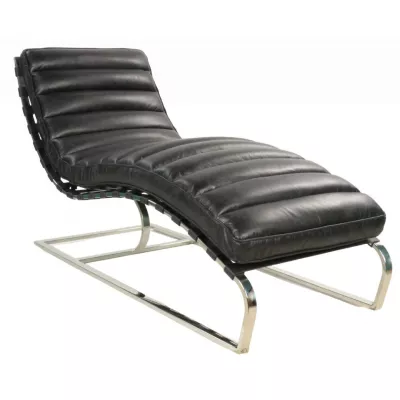 Klassischer französischer Leder Sessel Liege Recliner Retro Schwarz