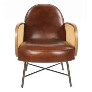 Attraktiver französischer Ledersessel Echtleder "Fauteuil Rund" Brown Vintage